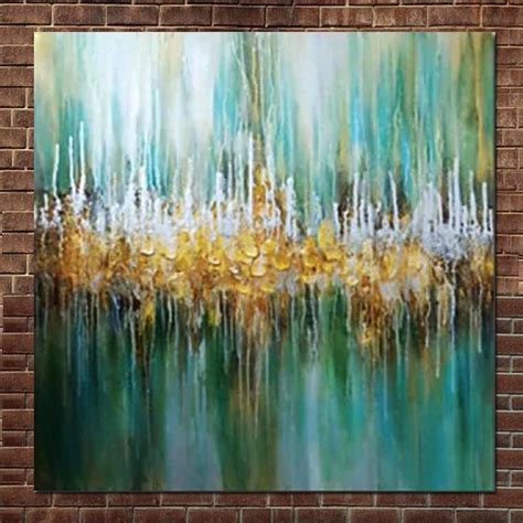 Hand Painted Modern Abstract Green Turquoise Oil Painting On Canvas