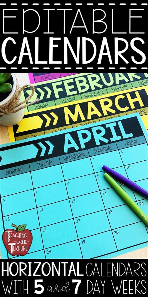 Editable Monthly Calendars Horizonal Calendars In Black And White
