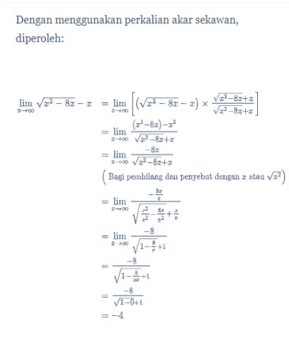 Contoh Soal Limit Fungsi Aljabar Bentuk Akar Satu Trik