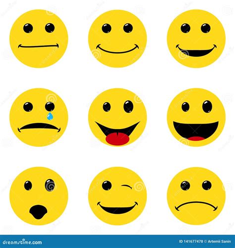Smile Faces Pack Different Emotions Simple Flat Design Stock Vector