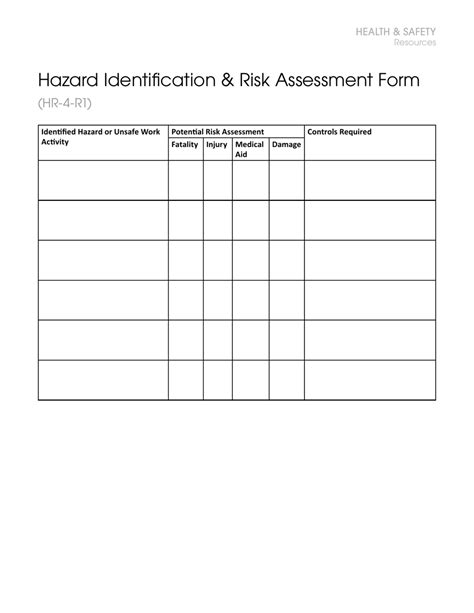 Hazard Identification And Risk Assessment Form Health And Safety