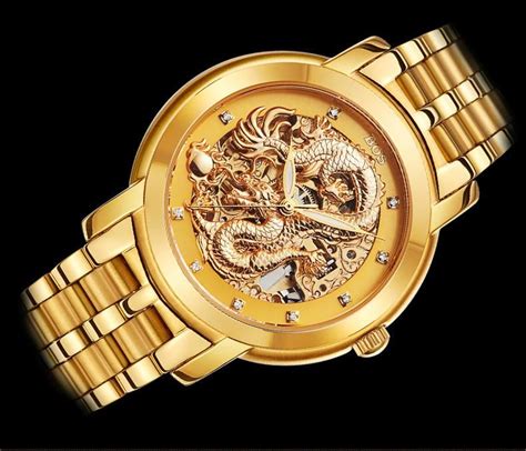Angela Bos 3d Carving Gold Chinese Dragon Mechanical Automatic Watch