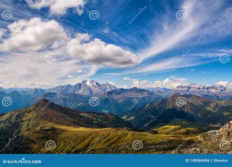 Wonderful Landscape Of The Dolomites Alps Amazing View Of Marmolada