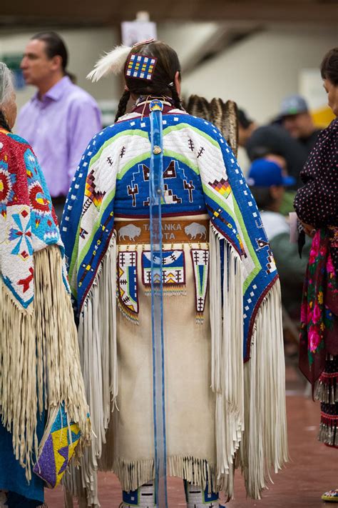 Native American Indian Woman In Traditional Dress Or Regalia Stock