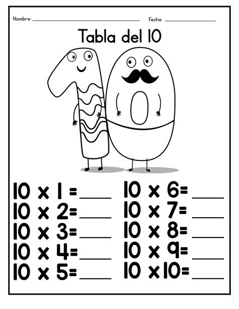 Practica La Tabla Del 10 Árbol Abc Tablas De Multiplicar Tablas De