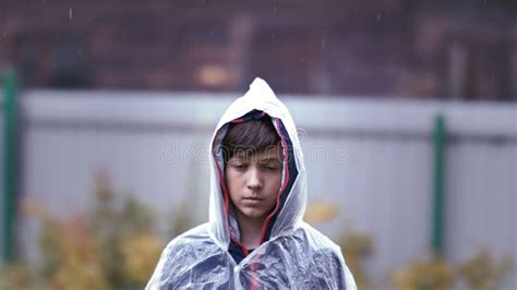 Sad Boy With Rain On His Face In Black And White Stock Photo Image Of