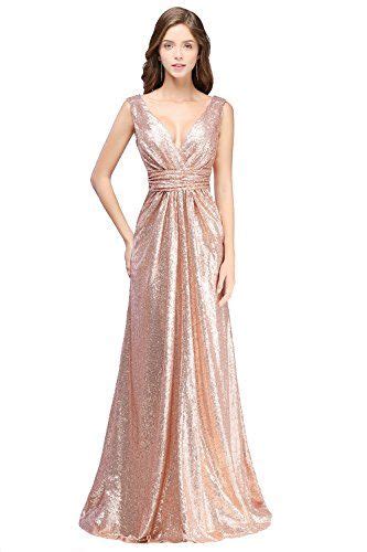 Misshow Sparkly Rose Gold Long Sequin Bridesmaid Dresses