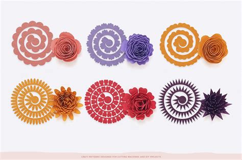 Rolled Flower Templates 3d Flowers Svg Dxf Eps Jpeg Pdf By