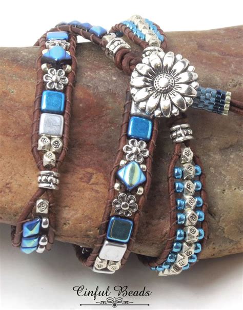 Beaded Leather Bracelet Metalust Turquoise Silver And Black Etsy