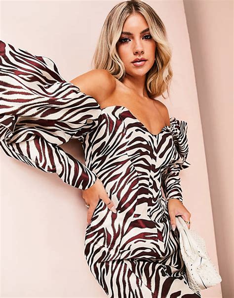 Asos Luxe Puff Sleeve Mini Dress In Zebra Jacquard Asos