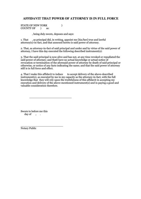 Affidavit That Power Of Attorney Is In Full Force Printable Pdf Download