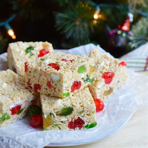 Customarily the fruits that aren't scoffed fresh or baked in pies and desserts, are dried and sugar coated so that they will store well for a long cold. Holiday Jeweled Krispy Treats - WonkyWonderful