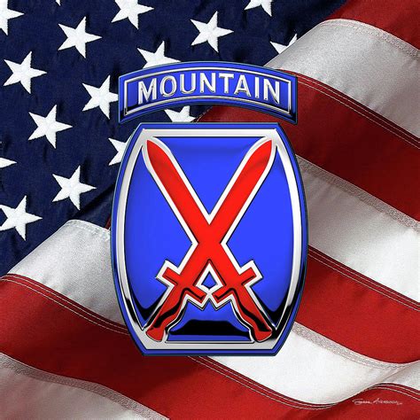 10th Mountain Division 10th M T N Insignia Over American Flag Digital