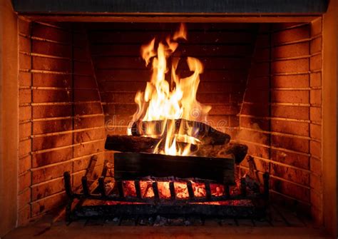 Fireplace Fire Burning Cozy Warm Fireside Christmas Home Stock Image