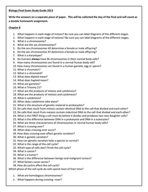 Biology Final Exam Study Guide 2013 Write The Answers On A
