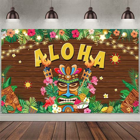 Luau Party Decorations Hawaiian Aloha Backdrop Banner Tropical Tiki