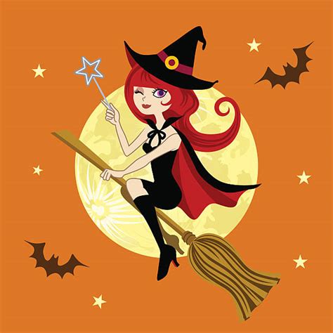 Best Witch Flying On A Magic Broomstick Against The Full Moon