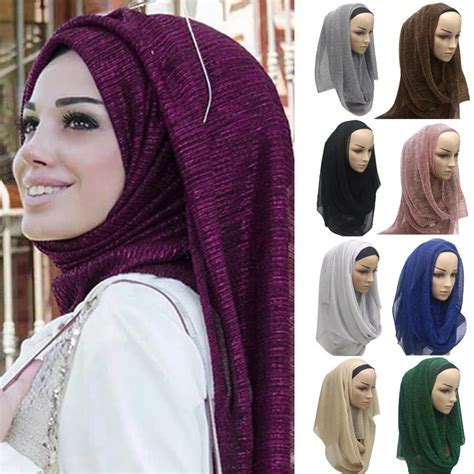 elegant shining muslim scarf women crinkle hijab wrinkled head shawl hijabs wrap elastic long