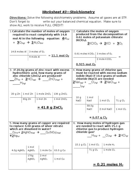 Ap Chemistry Stoichiometry Worksheet With Answers