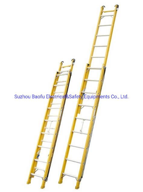 35kv Yellow Fiberglass Single Side Grooved Rail Extension Ladder