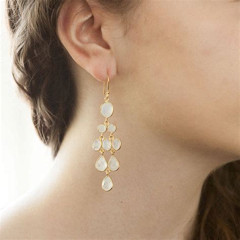 Moonstone Chandelier Faceted Drop Earrings By Rochejewels
