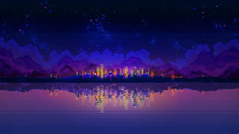 2560 X 1440 Night Pixel Art Wallpaper