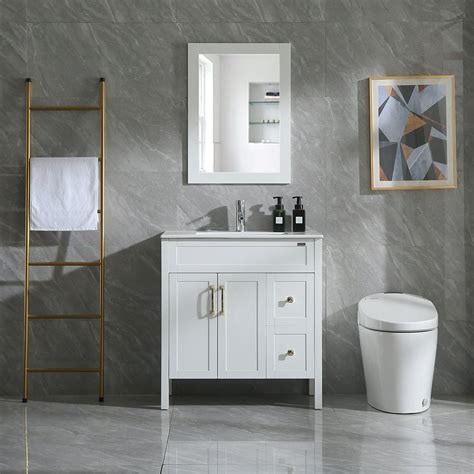 Wonline 32 Inches Bathroom Vanity Combo Integrated White Ceramic Sink