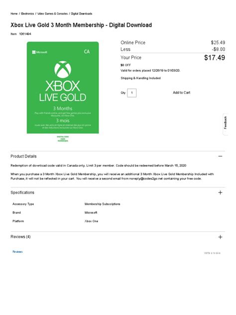 Xbox Live Gold 3 Month Membership Digital Download Pdf Xbox