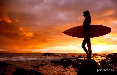 Silhouette Of Surfer Girl By Printscapes Redbubble