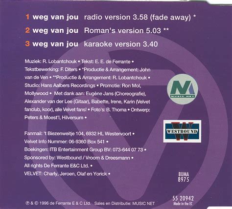Velvet 8 Weg Van Jou Cd Maxi Single Vinylheaven Your Source