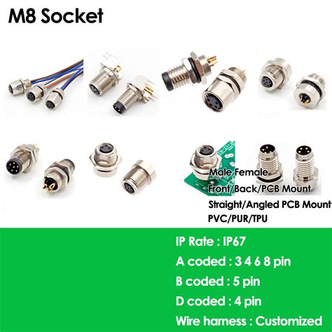 Quality M8 Female Connector Socket 3 4 5 6 8 Pin Shine Industry