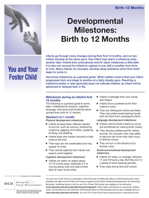 Baby Developmental Milestones Chart Birth To 12 Months Edit Fill