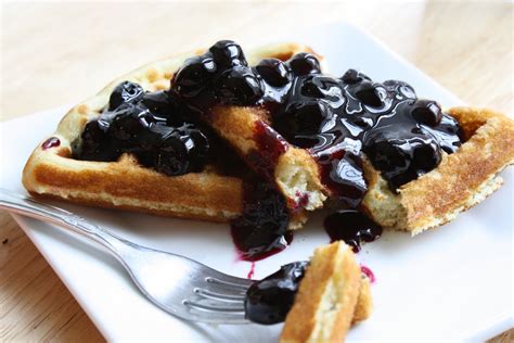 Gorgeous Gourmet Homemade Waffles With Fresh Blueberry Sauce