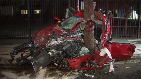 Downtown La Crash Driver Severely Injured When Car Slams Into Pole