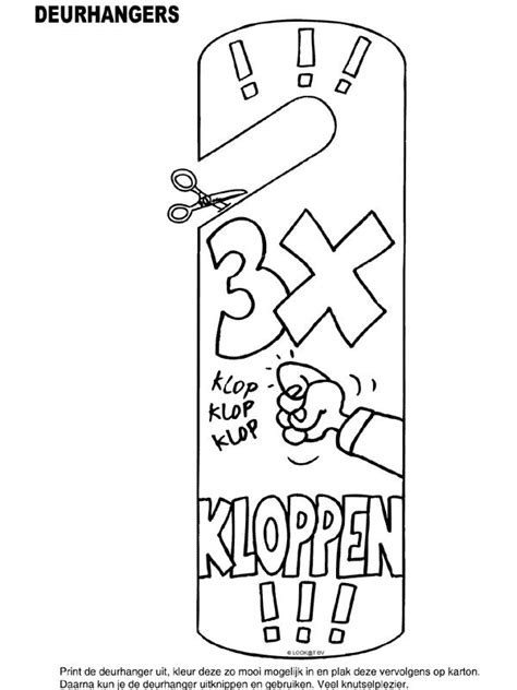 Kleurplaat Deurhanger 3x KLOPPEN Kleurplaten.nl Werk Deurhanger