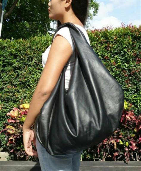 BLACK Large hobo Bag soft leather hobo bag soft lambskin | Etsy in 2021