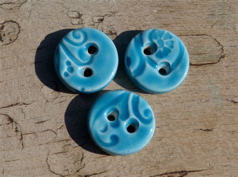 3 Handmade Teal Buttons