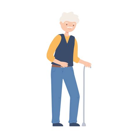 Old Man With Walk Cane 5252077 Vector Art At Vecteezy