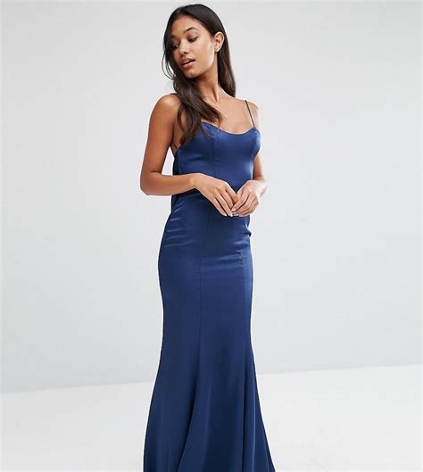 Lyst Fame And Partners Satin Slip Maxi Dress With Fishtail In Blue