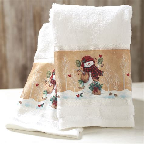 Decorative Snowman Bathroom Or Kitchen Accent Hand Towels Set Of 2