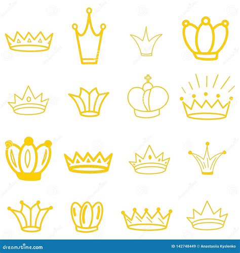Yellow Crowns Tiara Diadem Sketch Crown Hand Drawn Queen Tiara King