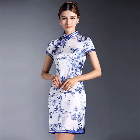 Pretty Blue Floral Print Qipao Cheongsam Dress Qipao Cheongsam And Dresses Women