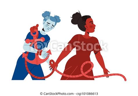 Woman Aggressor Pulling Rope With Victim Holding Anchor Vector Illustration Aggression And