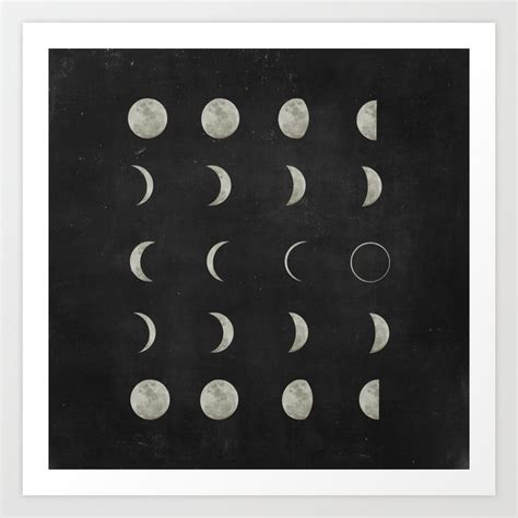 Moon Phases On Black Sky Art Print By Peachandgold Society6
