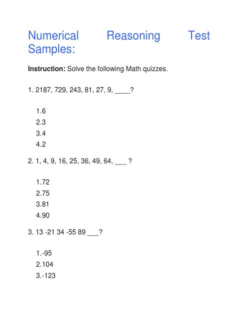 Numerical Reasoning Test Samples Pdf Fraction Mathematics