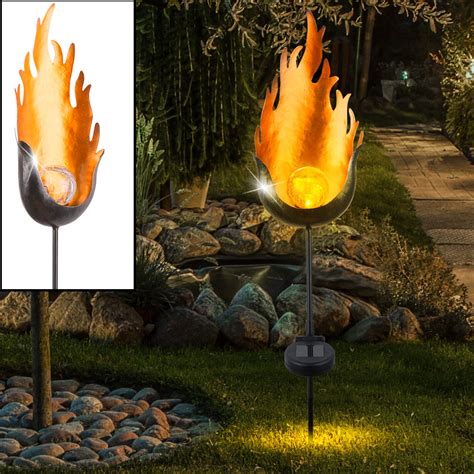 Für ein warmes, gemütliches ambiente. LED Solar Außen Steck Leuchte Hof Garten Erdspieß Glas Kugel Feuer Effekt Lampe | eBay