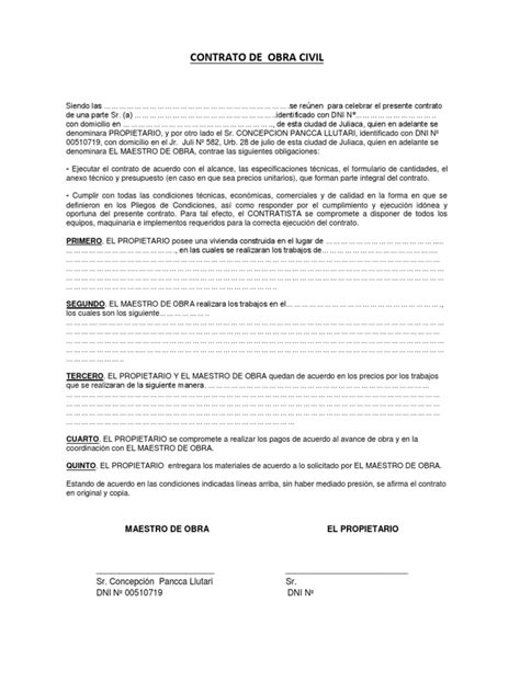 Contrato De Obra Civil Pdf Economias Business