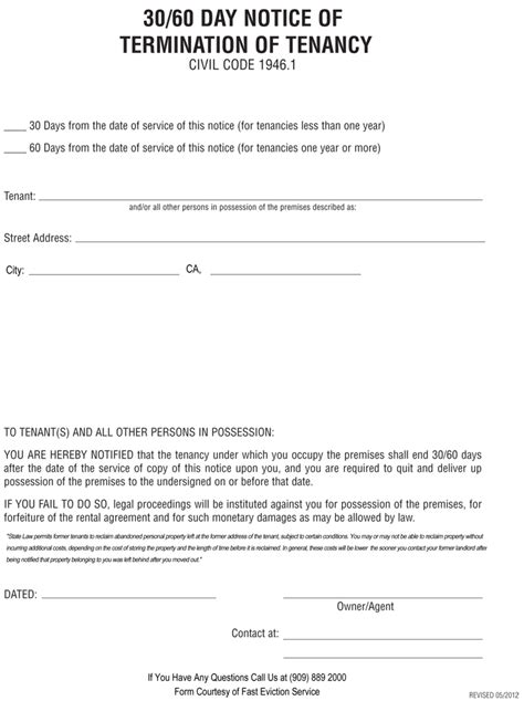 A notice terminating a lease where rent is paid on a less than monthly basis terminates the lease one month after the notice is given or the date stated in the. Printable Sample 30 Day Notice To Vacate Template Form ...
