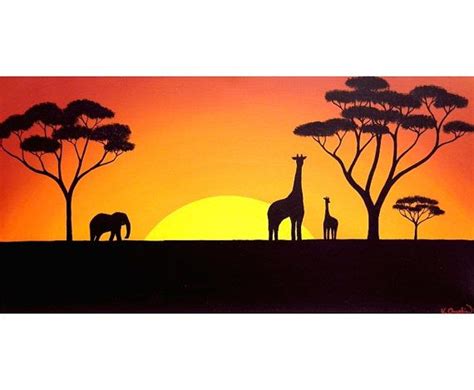 Sun Setting Over The African Plains Original Acrylic Painting Tree