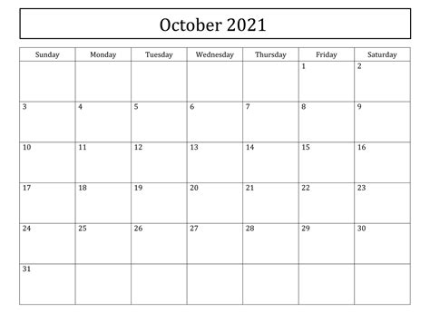 Free October 2021 Calendar Printable Blank Templates